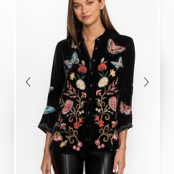 Johnny Was Tops - Johnny Was Velvet Kimono Sleeve Brown Luciana Butterfly Shirt Women's Size XS
